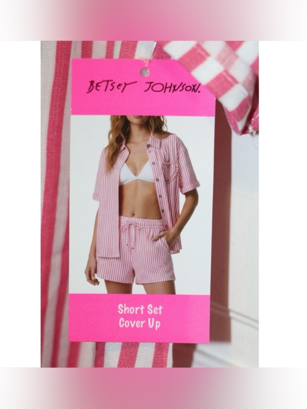 Betsey Johnson Heart Patch Cabana Button Up Shirt & Shorts Cover-Up Set